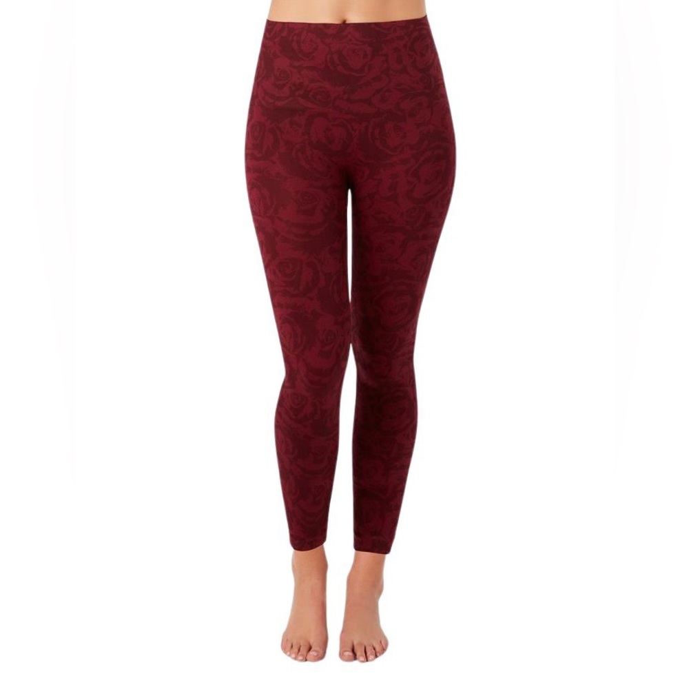 SPANX Look At Me Now Cropped Seamless Floral Leggings in Garnet Rose Size XL